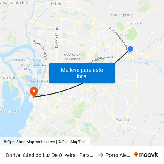 Dorival Cândido Luz De Oliveira - Parada 77 to Porto Alegre map