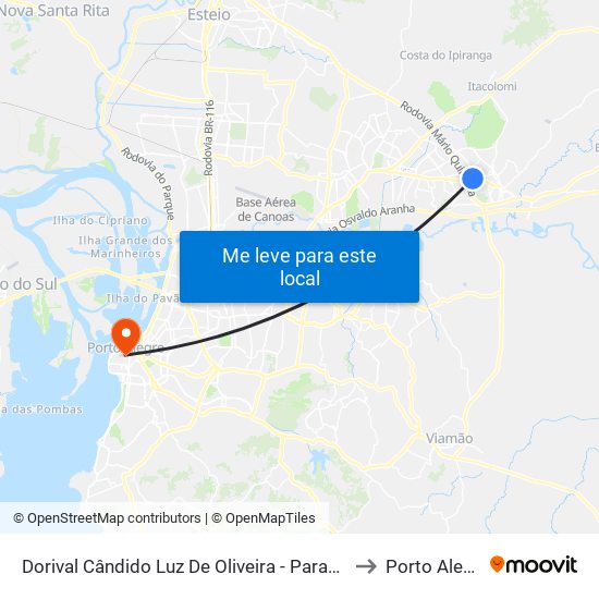 Dorival Cândido Luz De Oliveira - Parada 76 to Porto Alegre map