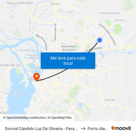 Dorival Cândido Luz De Oliveira - Parada 64 to Porto Alegre map