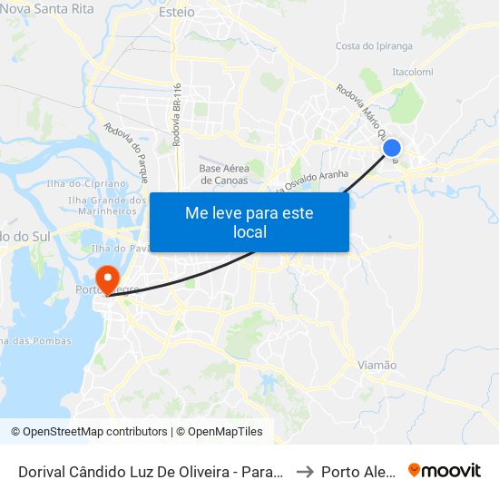 Dorival Cândido Luz De Oliveira - Parada 75 to Porto Alegre map