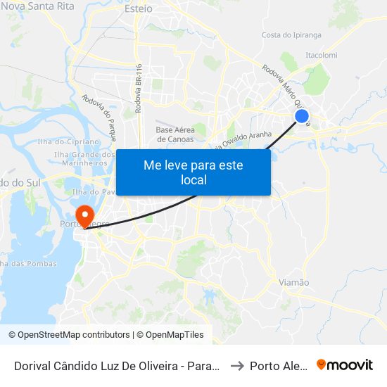 Dorival Cândido Luz De Oliveira - Parada 74a to Porto Alegre map