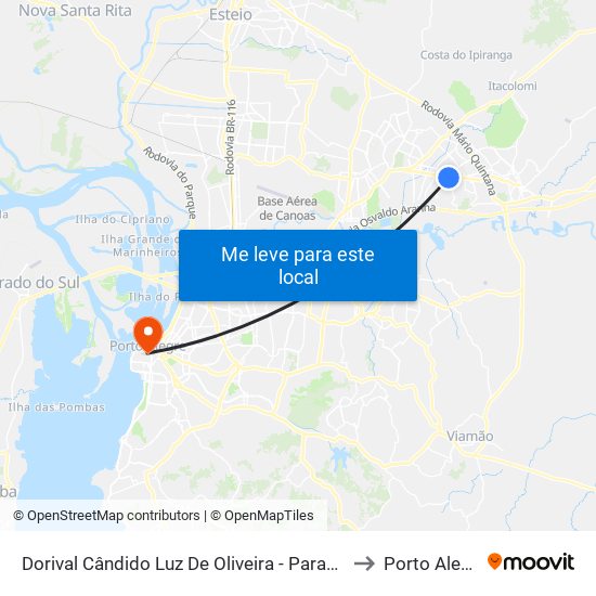 Dorival Cândido Luz De Oliveira - Parada 69 to Porto Alegre map