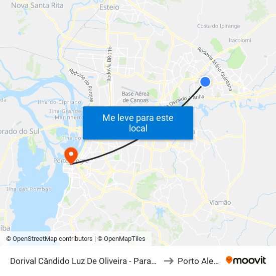 Dorival Cândido Luz De Oliveira - Parada 67 to Porto Alegre map