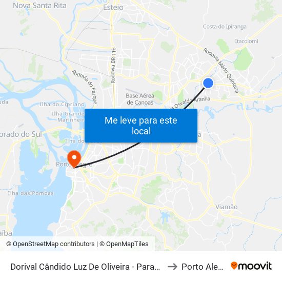 Dorival Cândido Luz De Oliveira - Parada 65 to Porto Alegre map