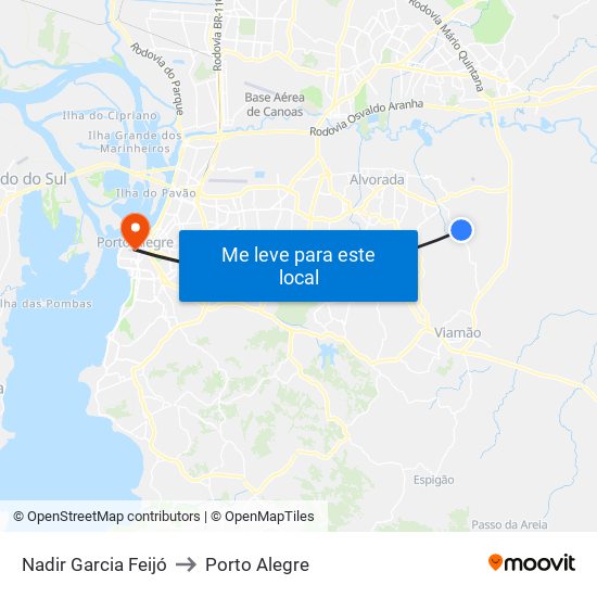 Nadir Garcia Feijó to Porto Alegre map