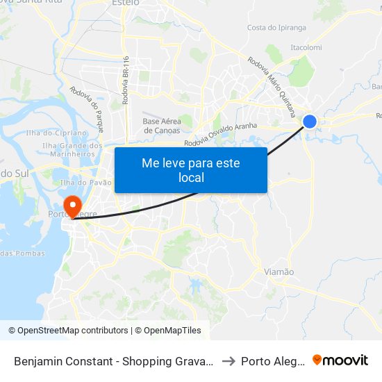 Benjamin Constant - Shopping Gravataí to Porto Alegre map