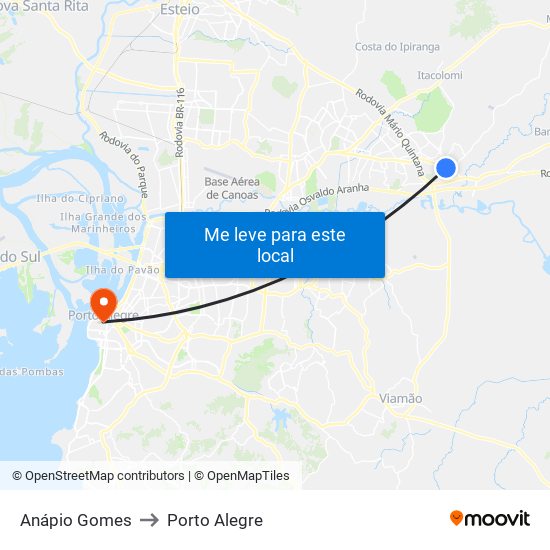 Anápio Gomes to Porto Alegre map