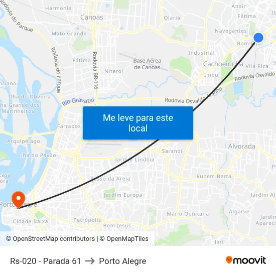 Rs-020 - Parada 61 to Porto Alegre map