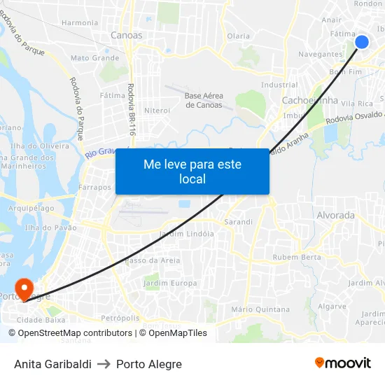 Anita Garibaldi to Porto Alegre map