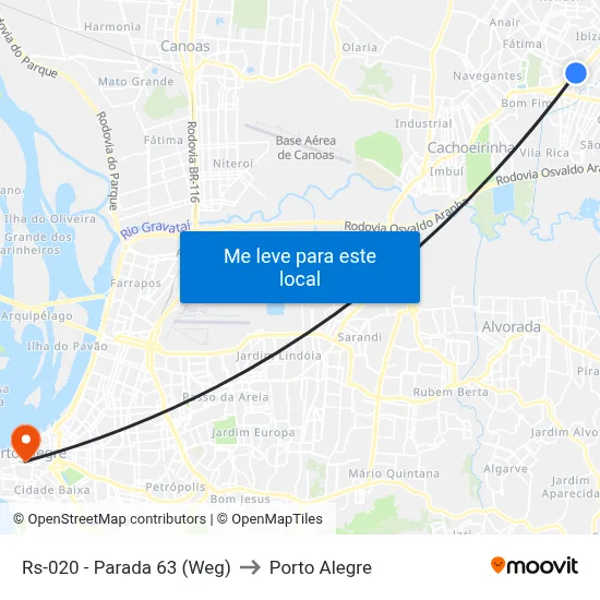 Rs-020 - Parada 63 (Weg) to Porto Alegre map