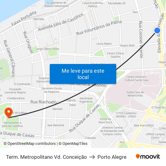 Term. Metropolitano Vd. Conceição to Porto Alegre map