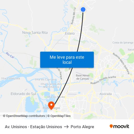 Av. Unisinos - Estação Unisinos to Porto Alegre map