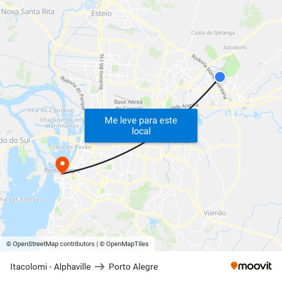 Itacolomi - Alphaville to Porto Alegre map