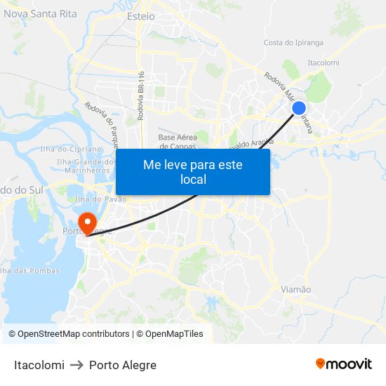 Itacolomi to Porto Alegre map