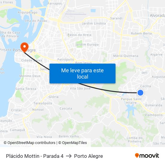 Plácido Mottin - Parada 4 to Porto Alegre map