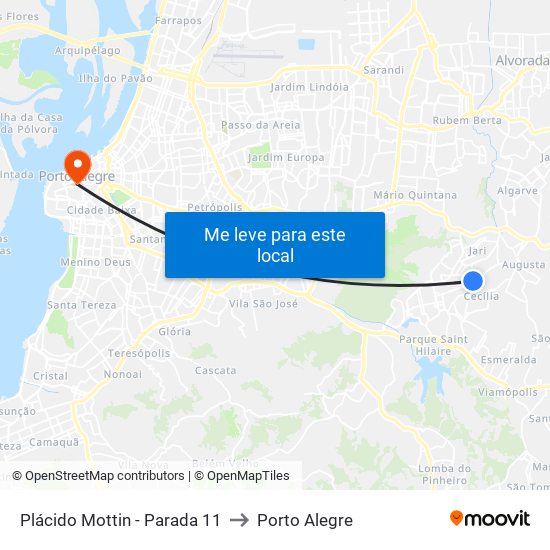 Plácido Mottin - Parada 11 to Porto Alegre map