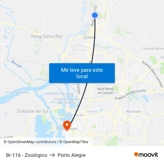 Br-116 - Zoológico to Porto Alegre map