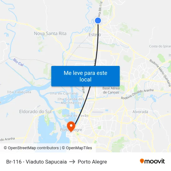Br-116 - Viaduto Sapucaia to Porto Alegre map