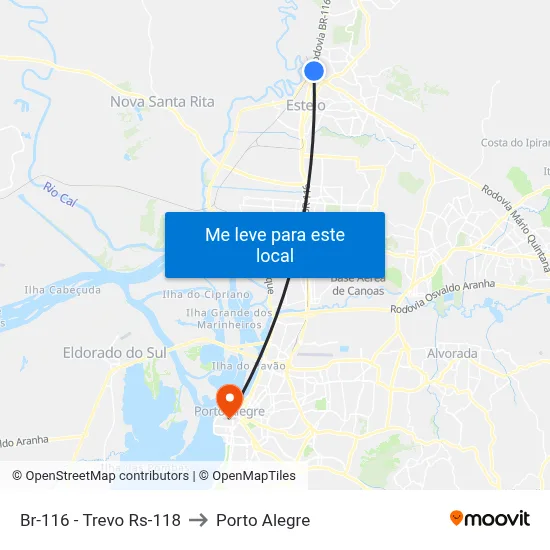 Br-116 - Trevo Rs-118 to Porto Alegre map