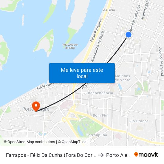 Farrapos - Félix Da Cunha (Fora Do Corredor) to Porto Alegre map