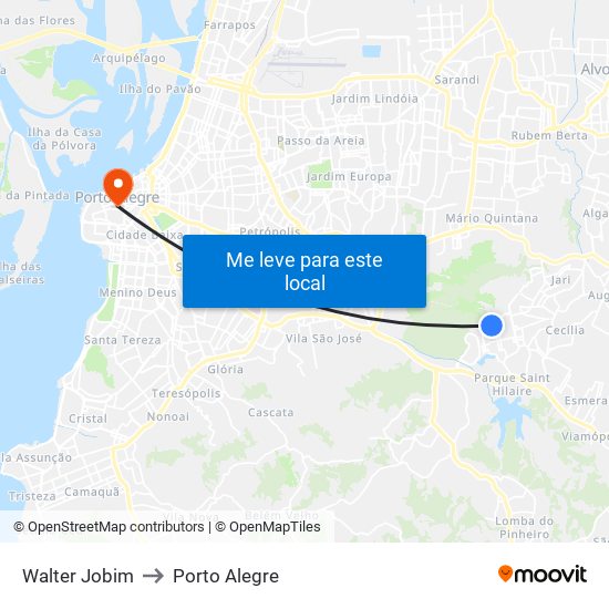 Walter Jobim to Porto Alegre map