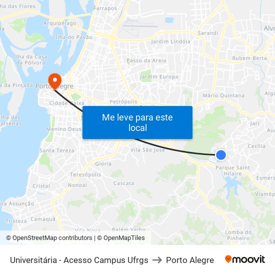 Universitária - Acesso Campus Ufrgs to Porto Alegre map