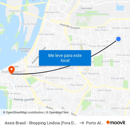 Assis Brasil - Shopping Lindoia (Fora Do Corredor) to Porto Alegre map