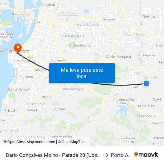 Dário Gonçalves Molho - Parada 20 (Ubs Augusta Marina) to Porto Alegre map