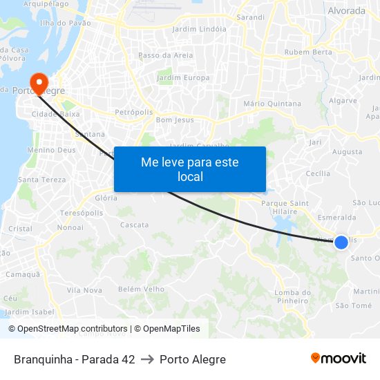 Branquinha - Parada 42 to Porto Alegre map