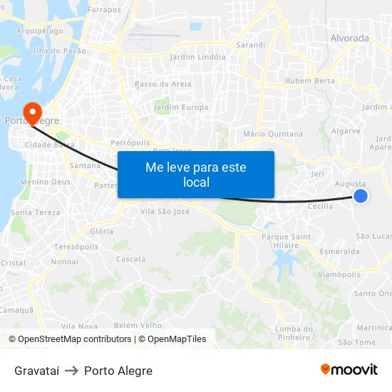 Gravataí to Porto Alegre map