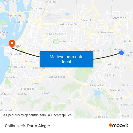 Colibris to Porto Alegre map