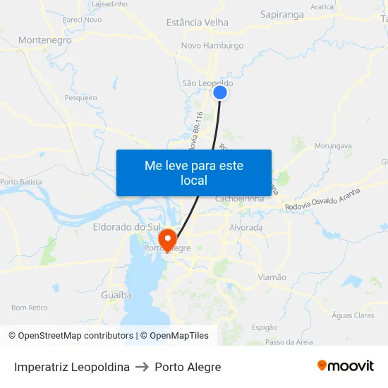 Imperatriz Leopoldina to Porto Alegre map