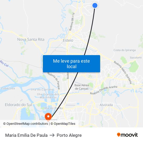 Maria Emília De Paula to Porto Alegre map