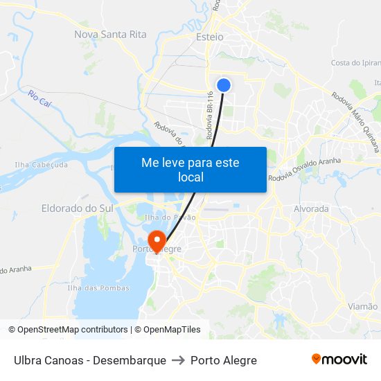 Ulbra Canoas - Desembarque to Porto Alegre map