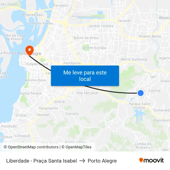 Liberdade - Praça Santa Isabel to Porto Alegre map