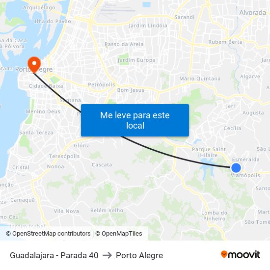Guadalajara - Parada 40 to Porto Alegre map