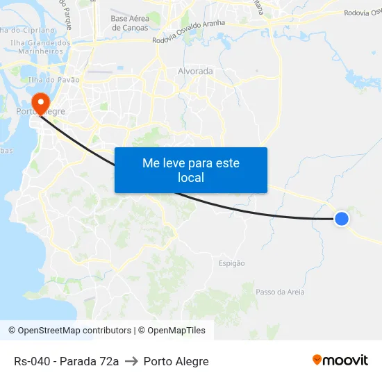 Rs-040 - Parada 72a to Porto Alegre map