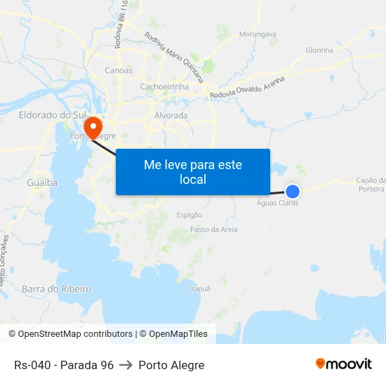 Rs-040 - Parada 96 to Porto Alegre map