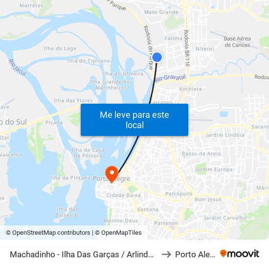 Machadinho - Ilha Das Garças / Arlindo Krentz to Porto Alegre map