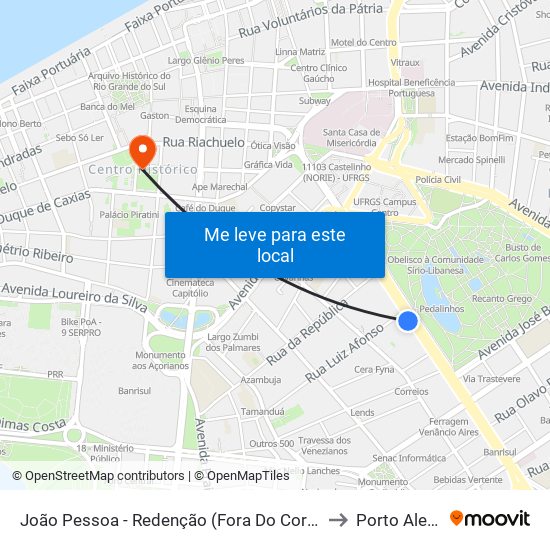 João Pessoa - Redenção (Fora Do Corredor) to Porto Alegre map