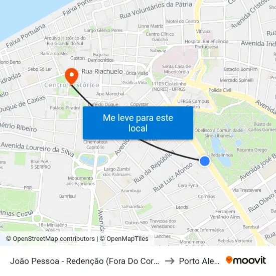 João Pessoa - Redenção (Fora Do Corredor) to Porto Alegre map