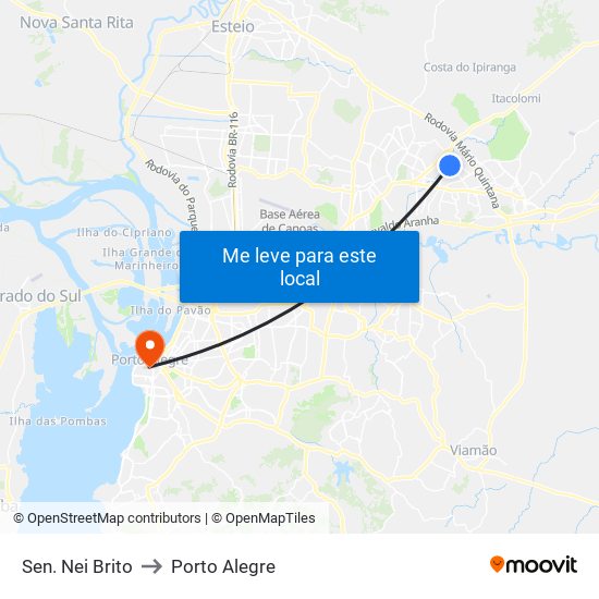 Sen. Nei Brito to Porto Alegre map