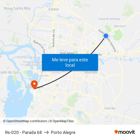 Rs-020 - Parada 68 to Porto Alegre map