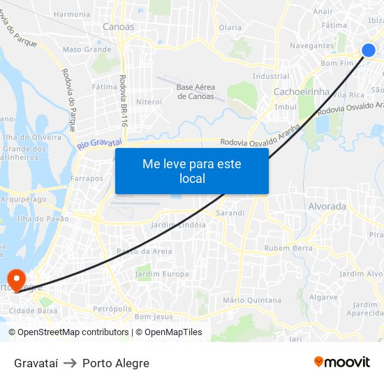 Gravataí to Porto Alegre map