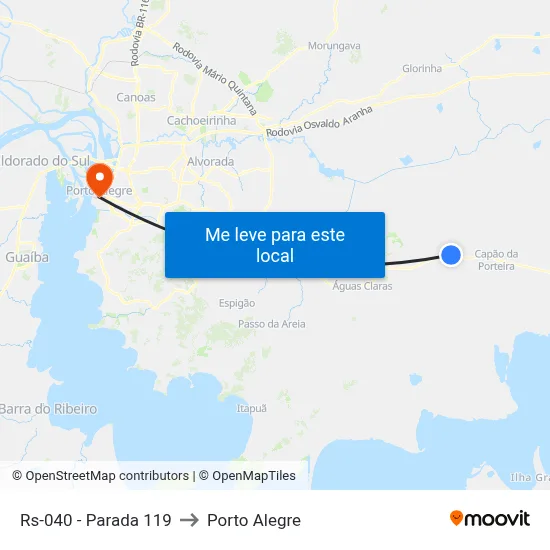 Rs-040 - Parada 119 to Porto Alegre map