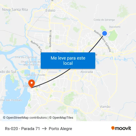 Rs-020 - Parada 71 to Porto Alegre map