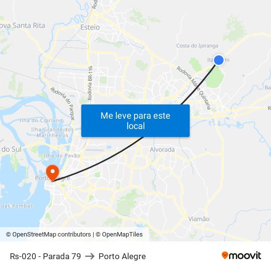 Rs-020 - Parada 79 to Porto Alegre map