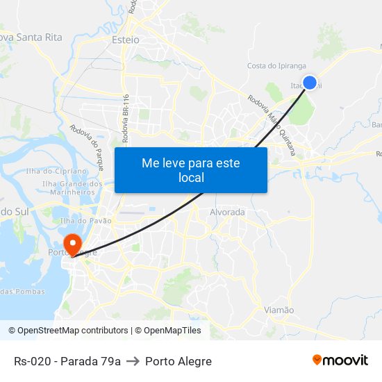 Rs-020 - Parada 79a to Porto Alegre map