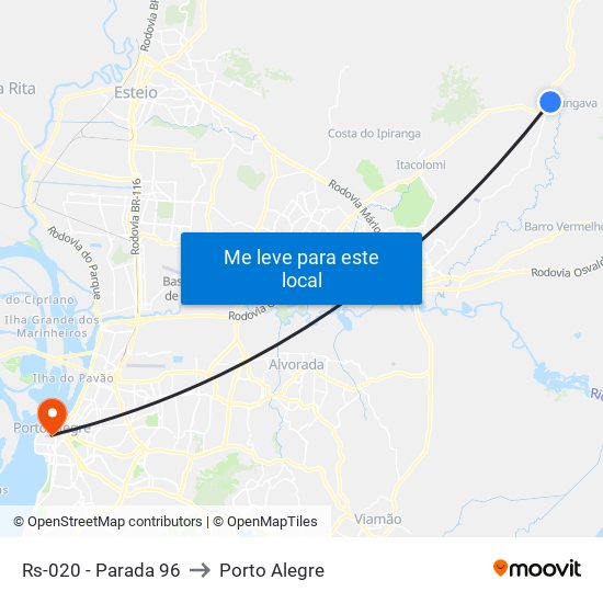 Rs-020 - Parada 96 to Porto Alegre map