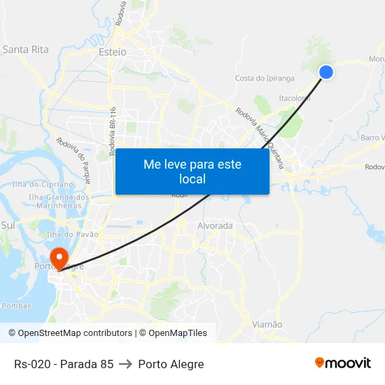 Rs-020 - Parada 85 to Porto Alegre map